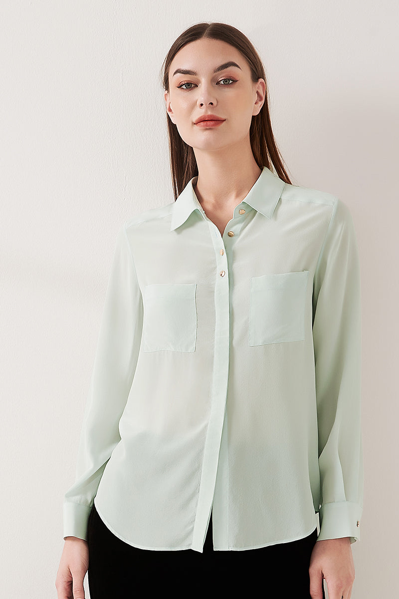 Simple silk crepe de chine shirt with concealed buttons