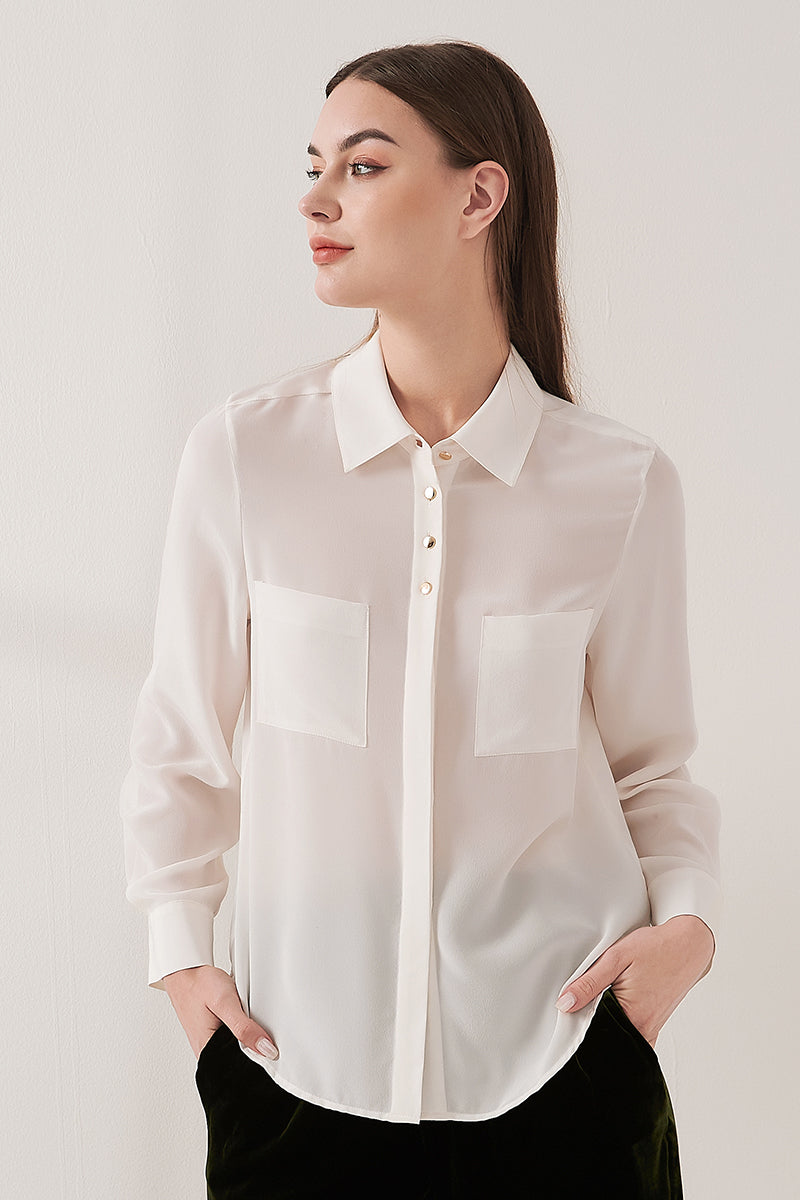 Simple silk crepe de chine shirt with concealed buttons