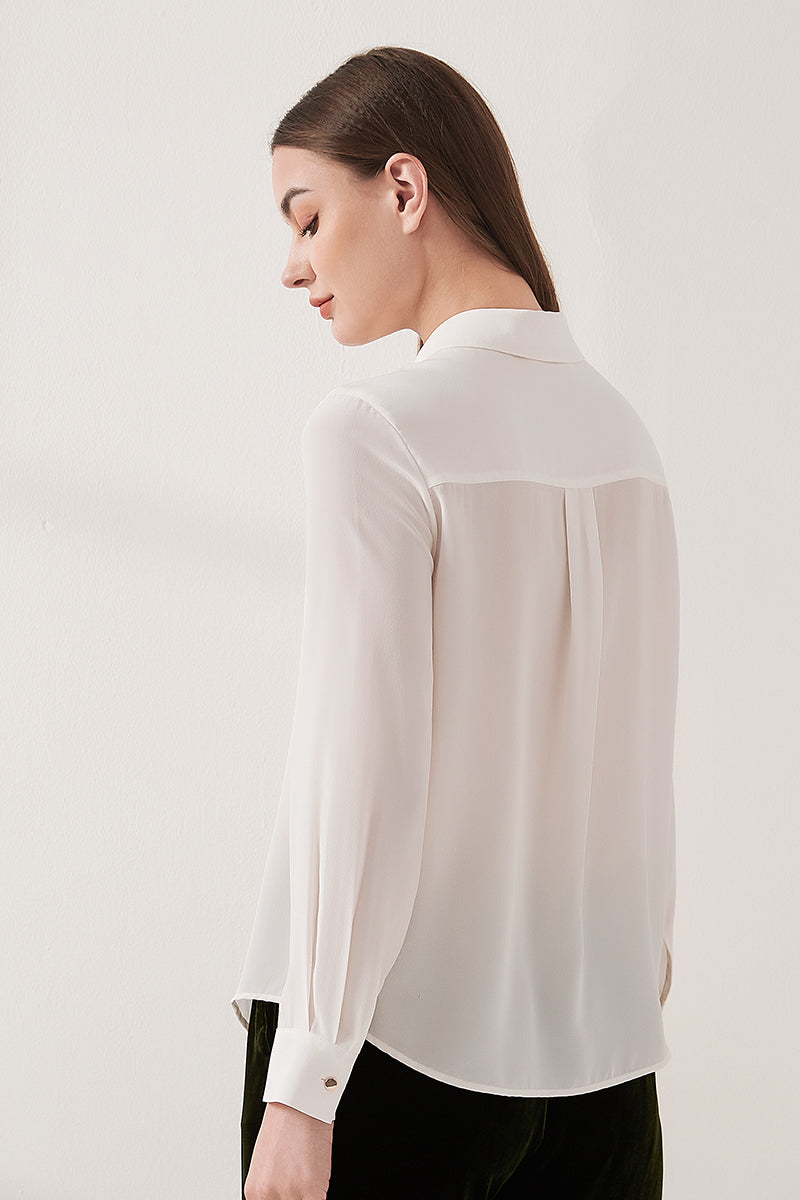 Simple silk crepe de chine shirt with concealed buttons