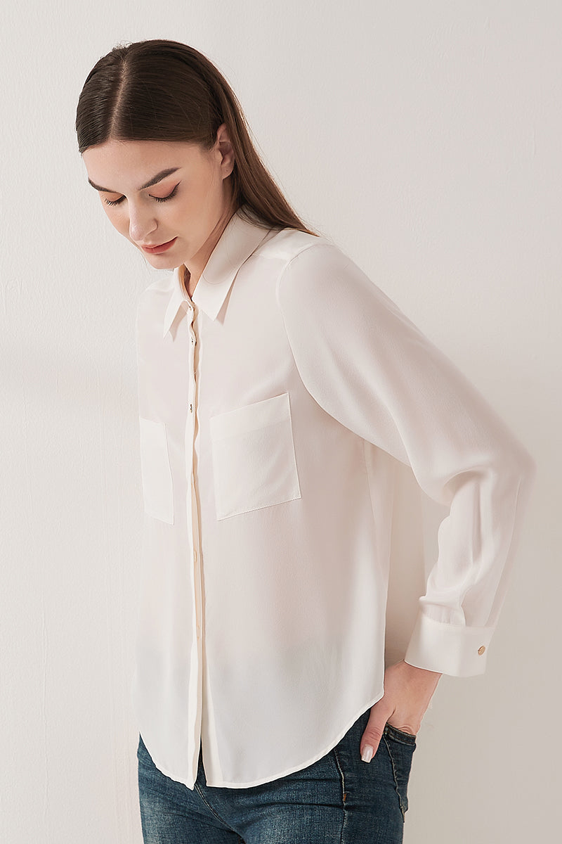 Simple silk crepe de chine shirt with concealed buttons