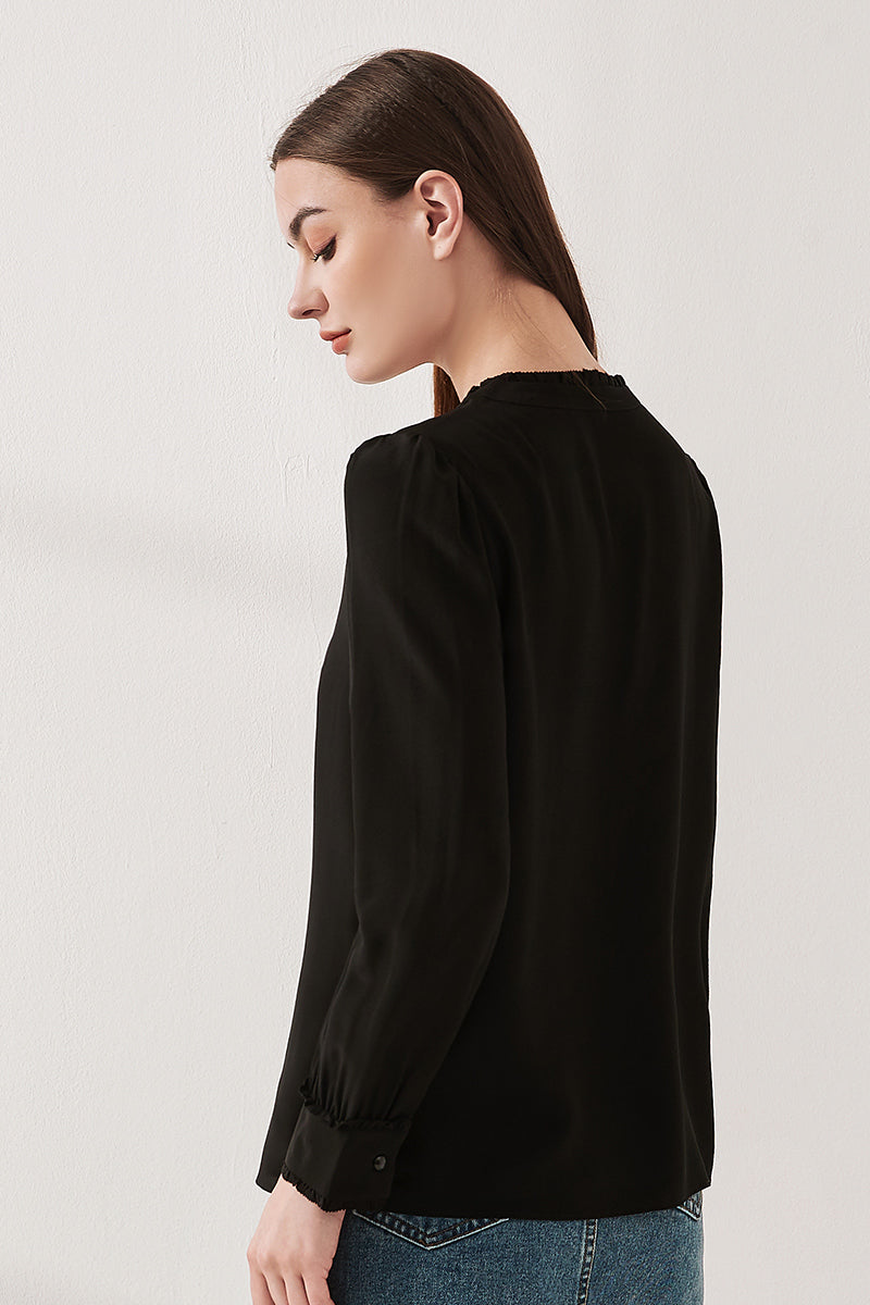 Lace-trimmed crepe de chine silk shirt