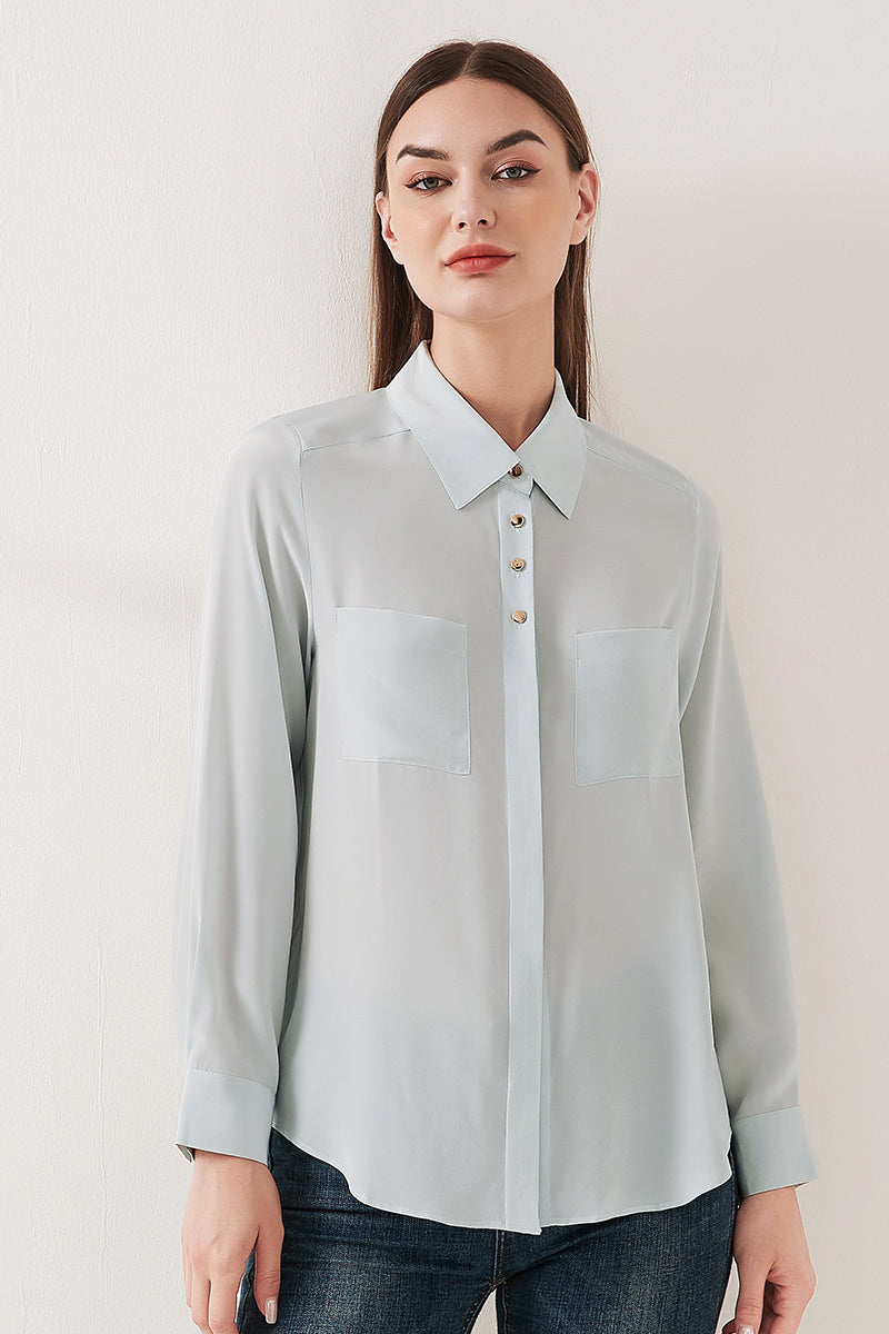 Simple silk crepe de chine shirt with concealed buttons