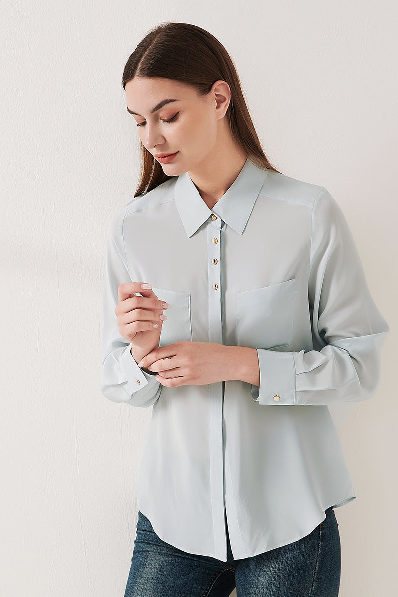 Simple silk crepe de chine shirt with concealed buttons