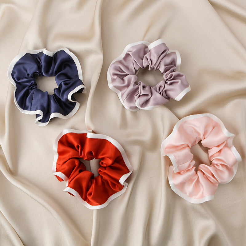 Contrast color silk scrunchies