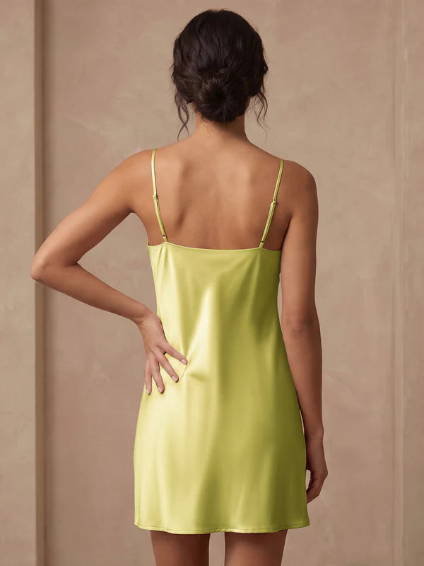 Sexy Swing Neck Suspender Dress#color_Lime Green