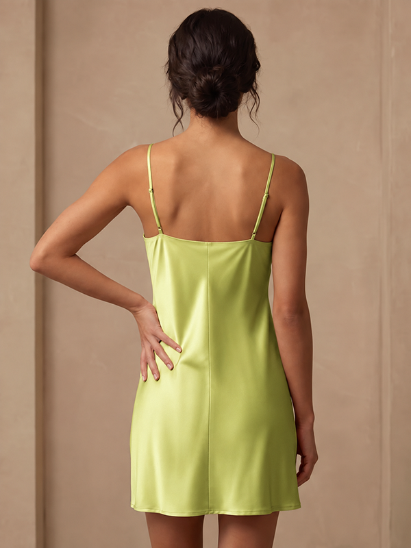 Sexy Swing Neck Suspender Dress#color_Lime Green