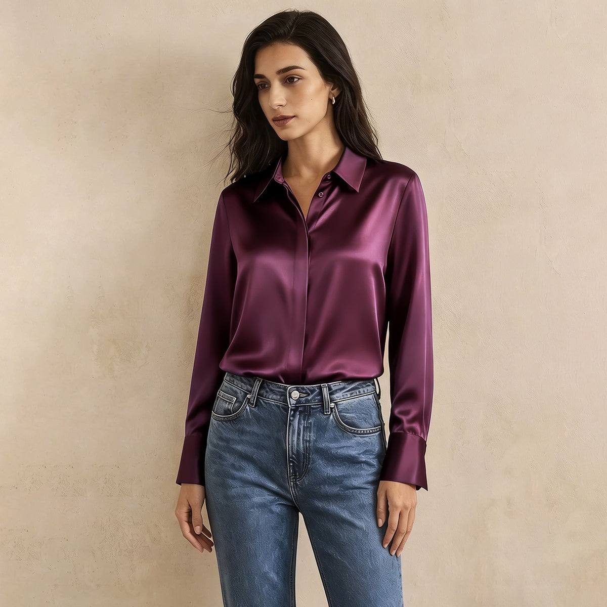 Versatile Elegance Stretch Silk Blouse#color Deep Purple