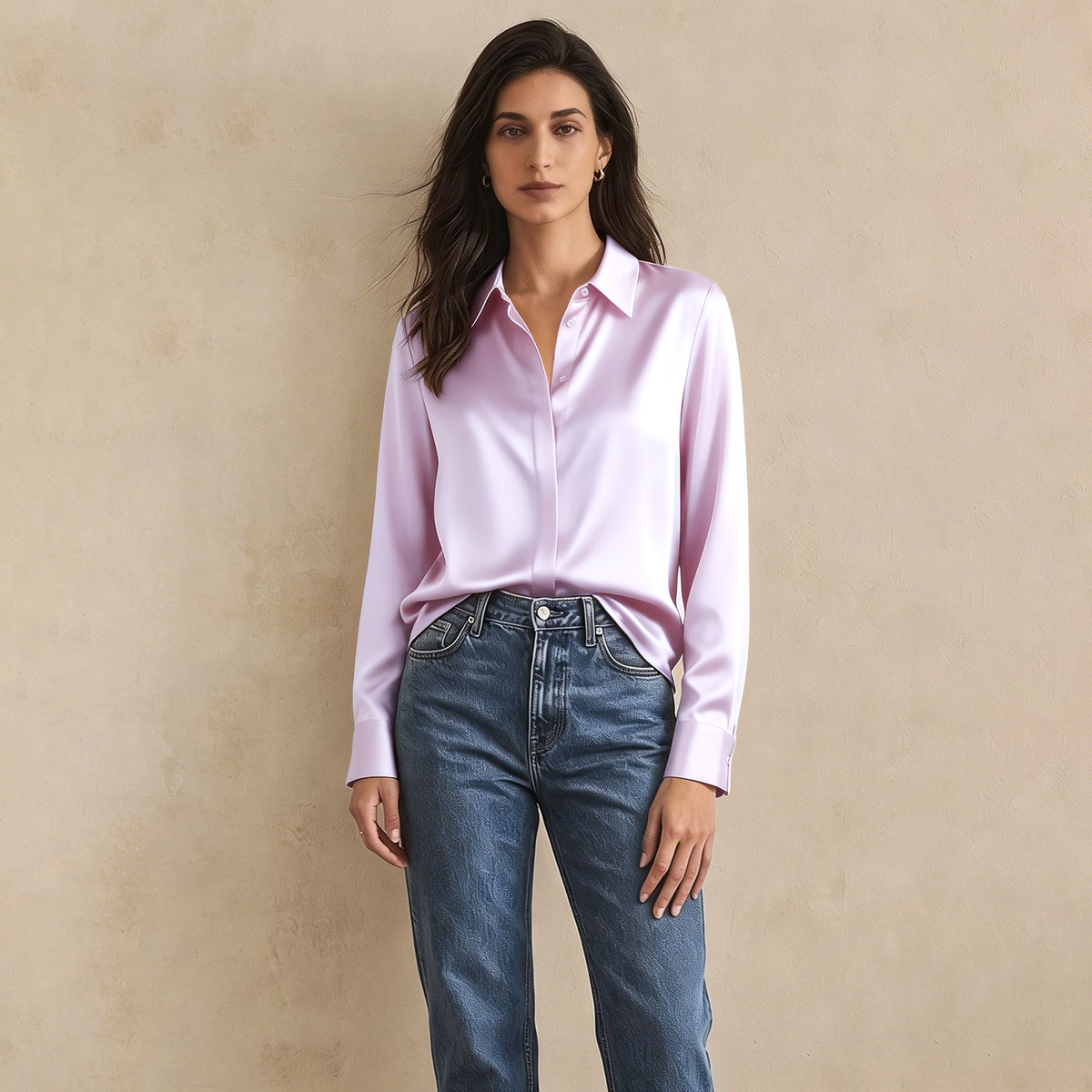 Versatile Elegance Stretch Silk Blouse#color Blush Pink