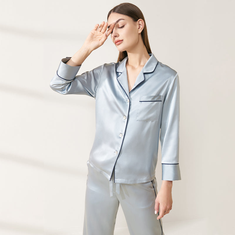 22 Momme Fashionable long-sleeved and long-pants silk suit