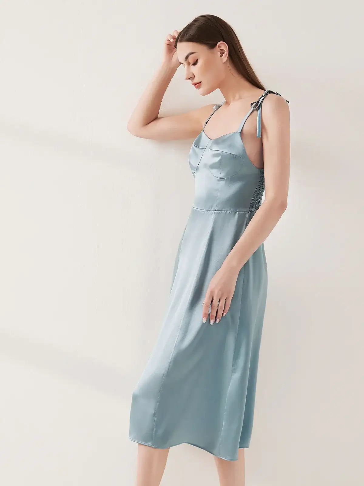 Tie-Sleeve Slip Dress - JANCESILK