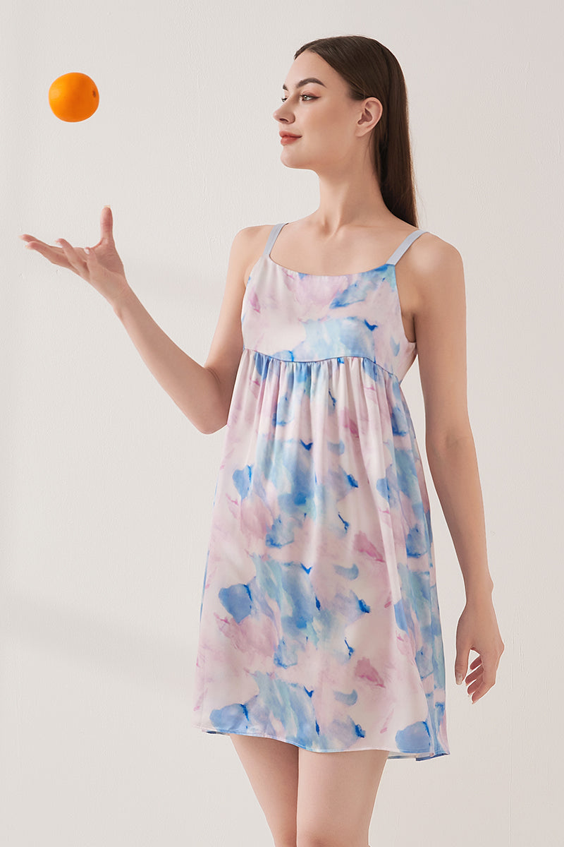 Watercolor print suspender skirt
