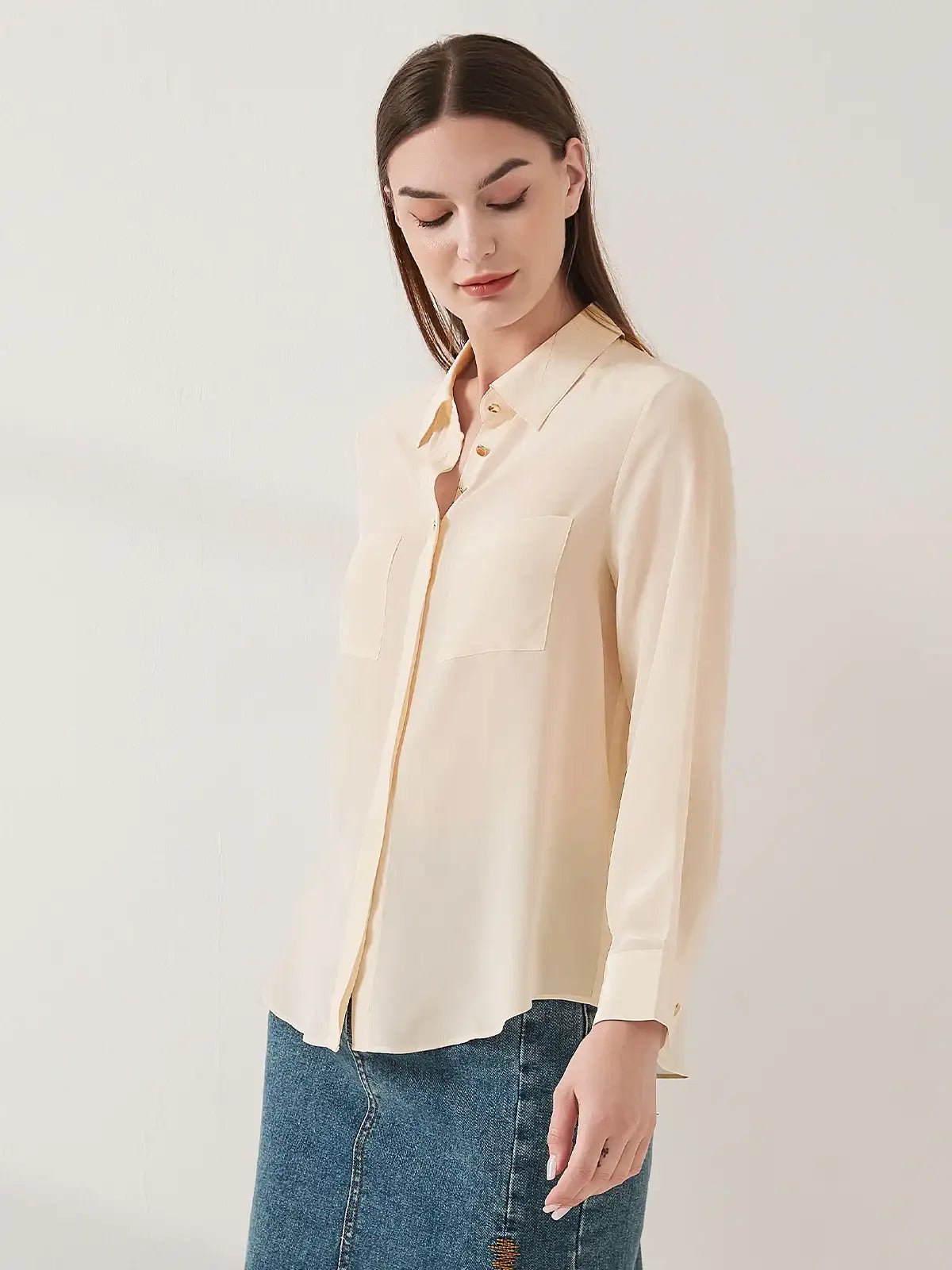 Simple silk crepe de chine shirt with concealed buttons - JANCESILK