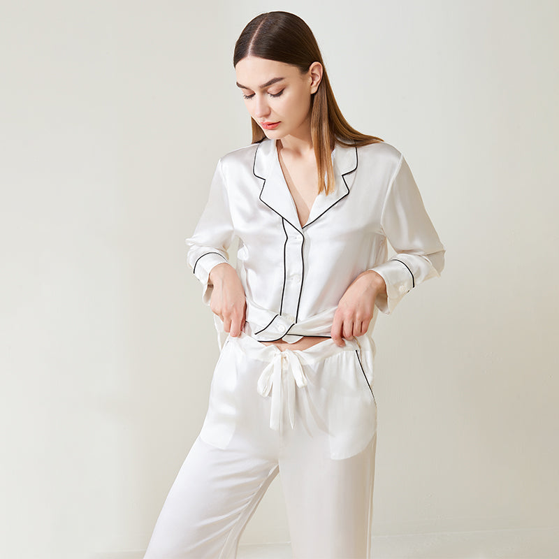 Double-band silk long-sleeved trousers suit