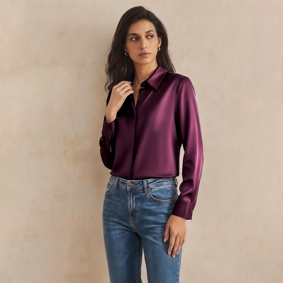 Versatile Elegance Stretch Silk Blouse#color Deep Purple