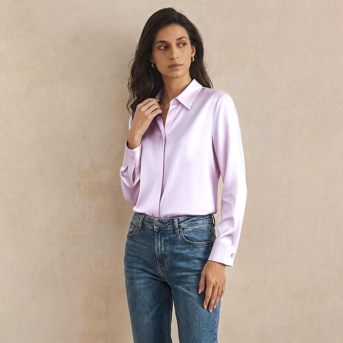 Versatile Elegance Stretch Silk Blouse#color Blush Pink
