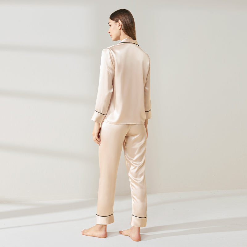 Shawl collar long sleeve long pants silk suit