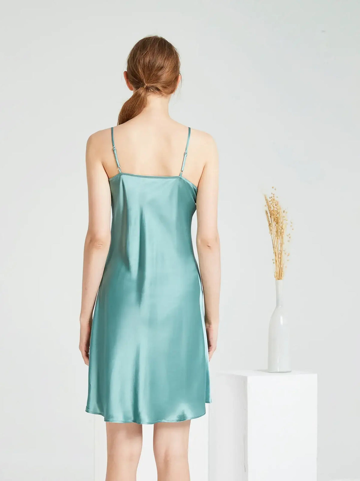 19 Momme 100% Mulberry Silk Slip Dress for Women#color_Dusty Green