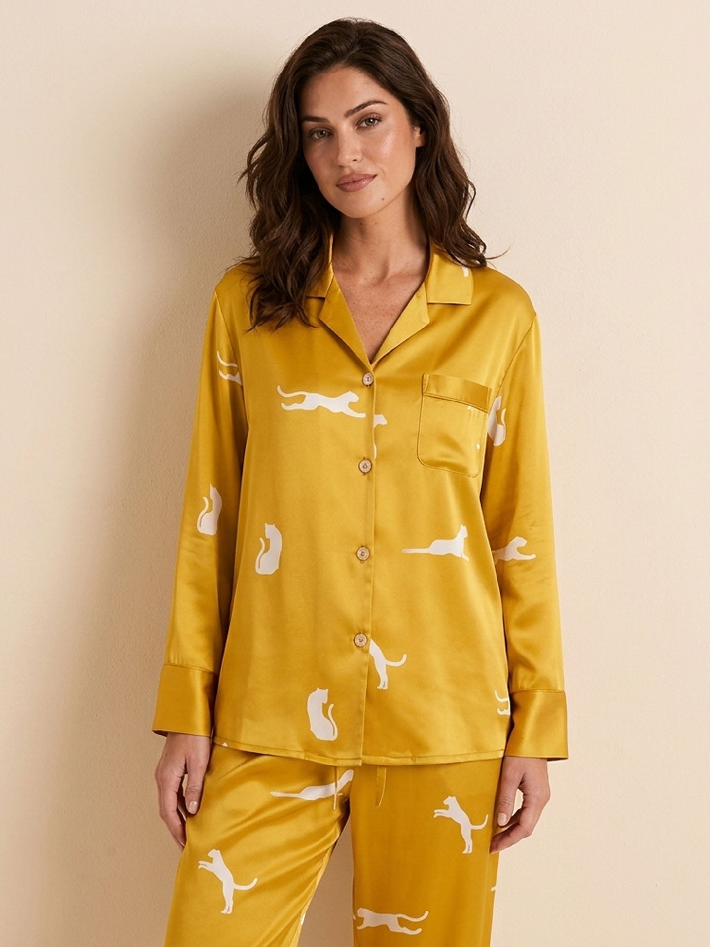 Leopard Print Long Sleeve Trousers Suit #color_Turmeric