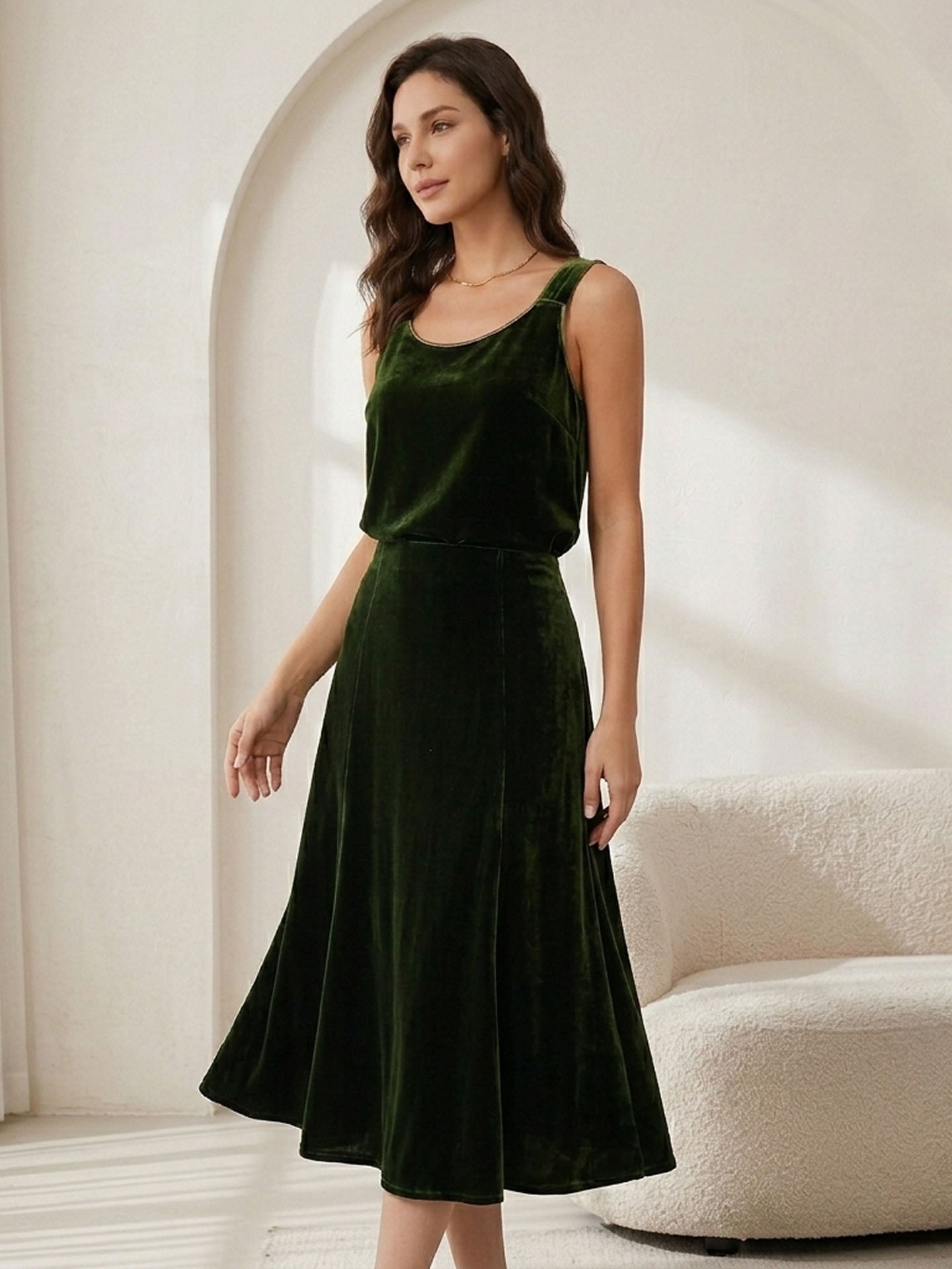Silk Velvet Maxi Skirt #color_Dark Green