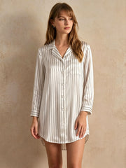 Striped Print Shirt Dress #color_White