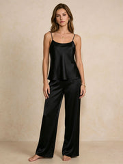Luxury Mulberry Silk Pajama Set#color_White
