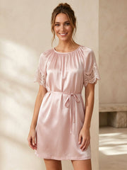 Lace Georgette Tie Nightdress #color_Blush Beige