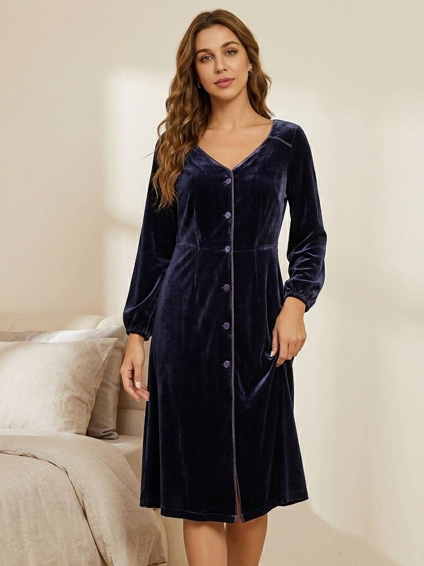 Silk Velvet Dress#color_ Deep Purple