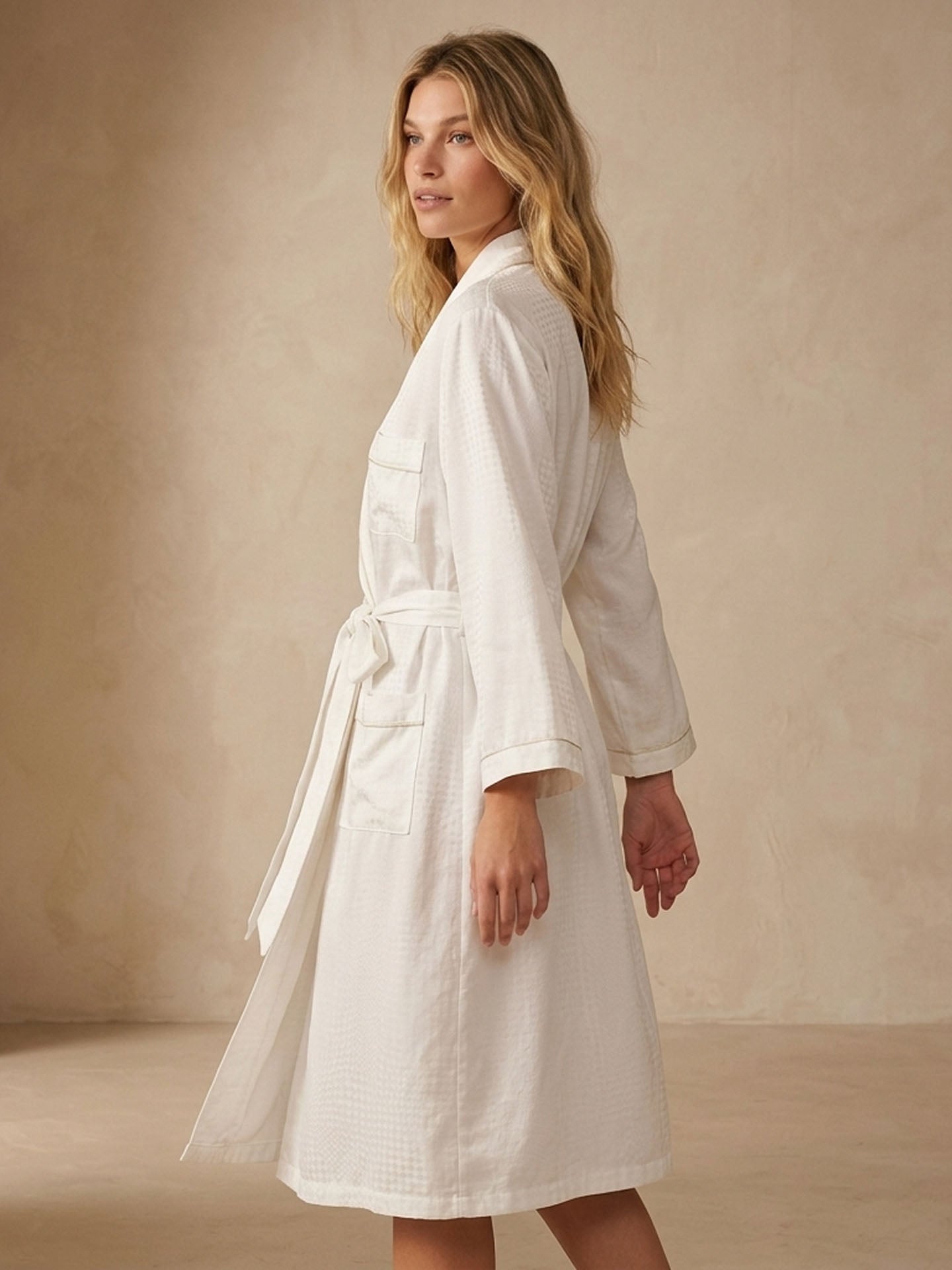 Houndstooth Silk Robe #color_White