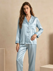 Classic Silk Long Sleeve Long Pants Pajama Set #color_Mint Green