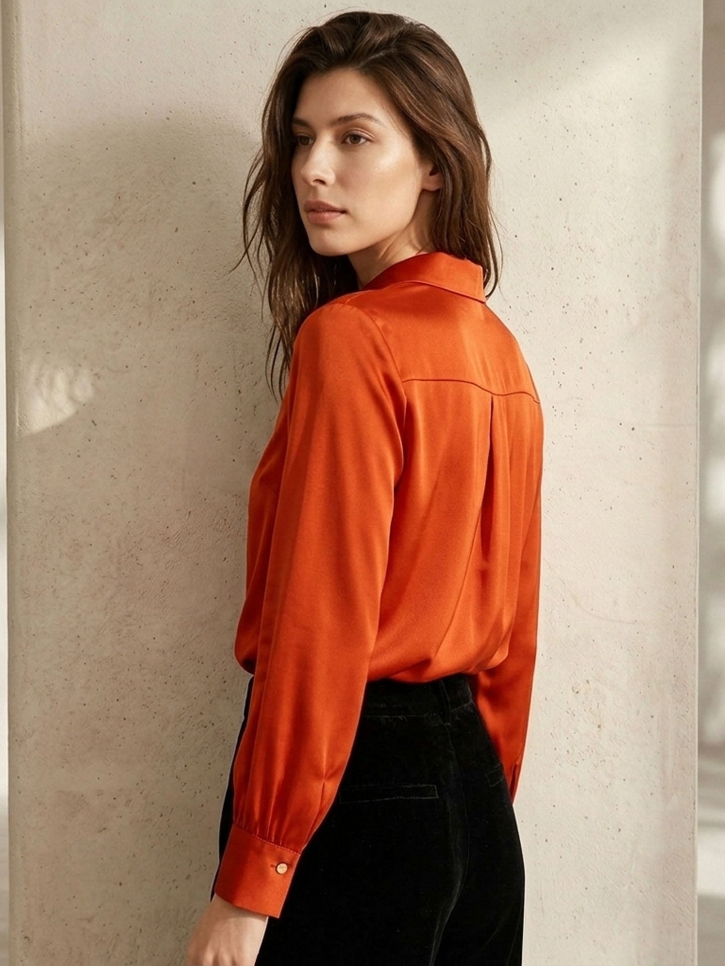 Stretch silk double joe shirt#color_Rust