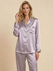 30 Momme Classic Silk Long Sleeve Long Pants Pajama Set#color_Lilac