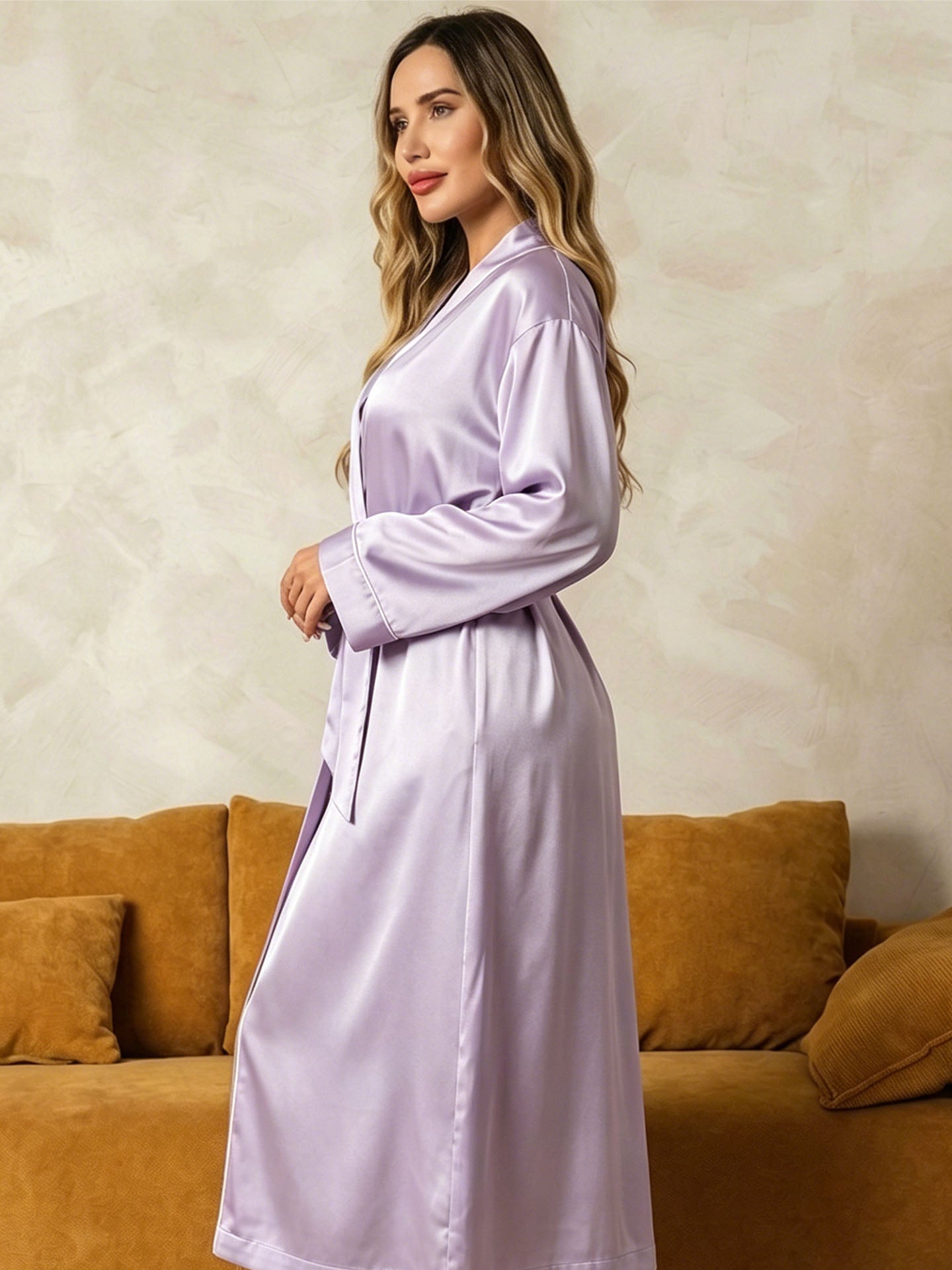 Contrast-trimmed Silk Robe #color_Lilac