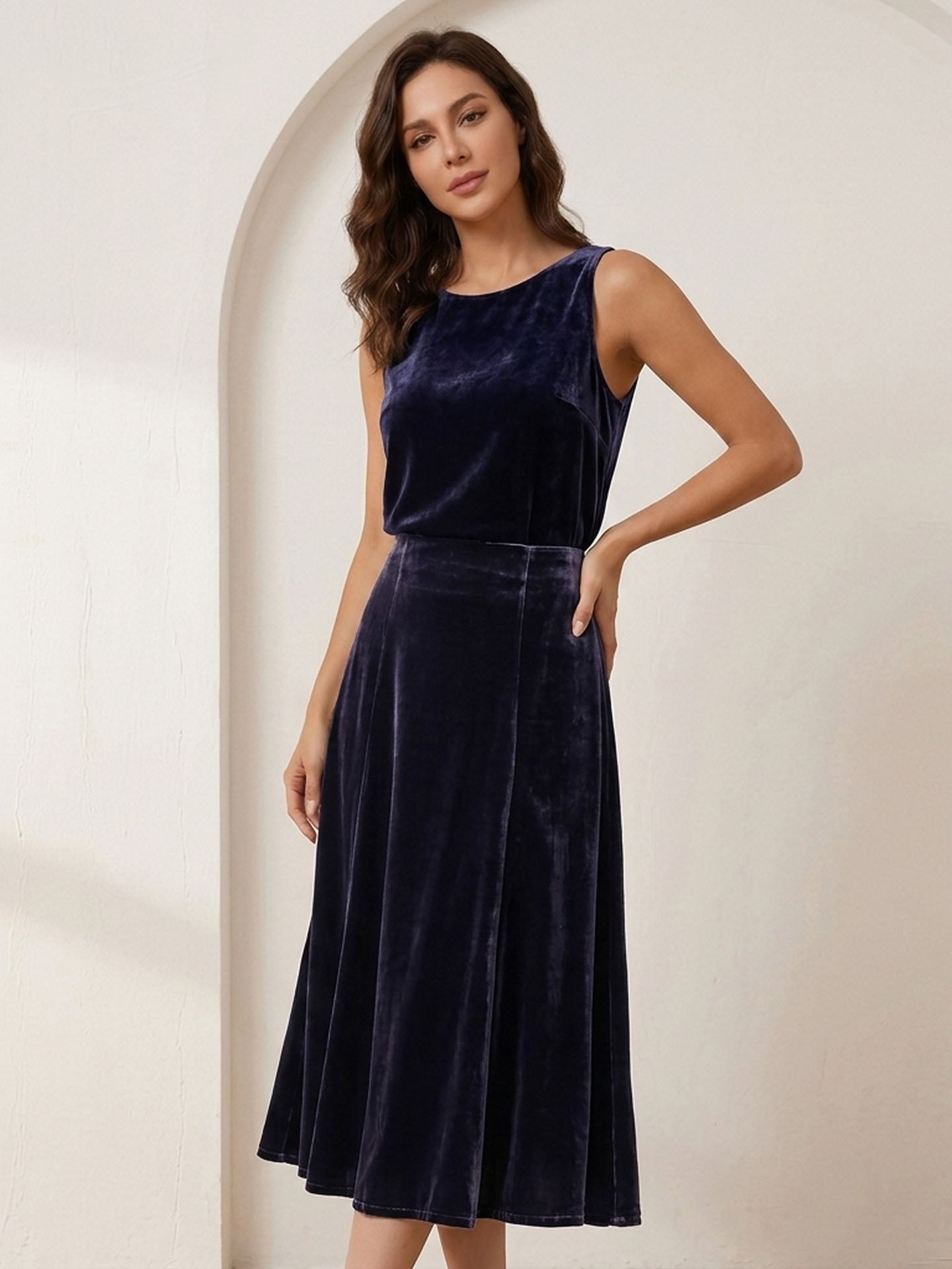 Silk Velvet Maxi Skirt #color_Dark Purple