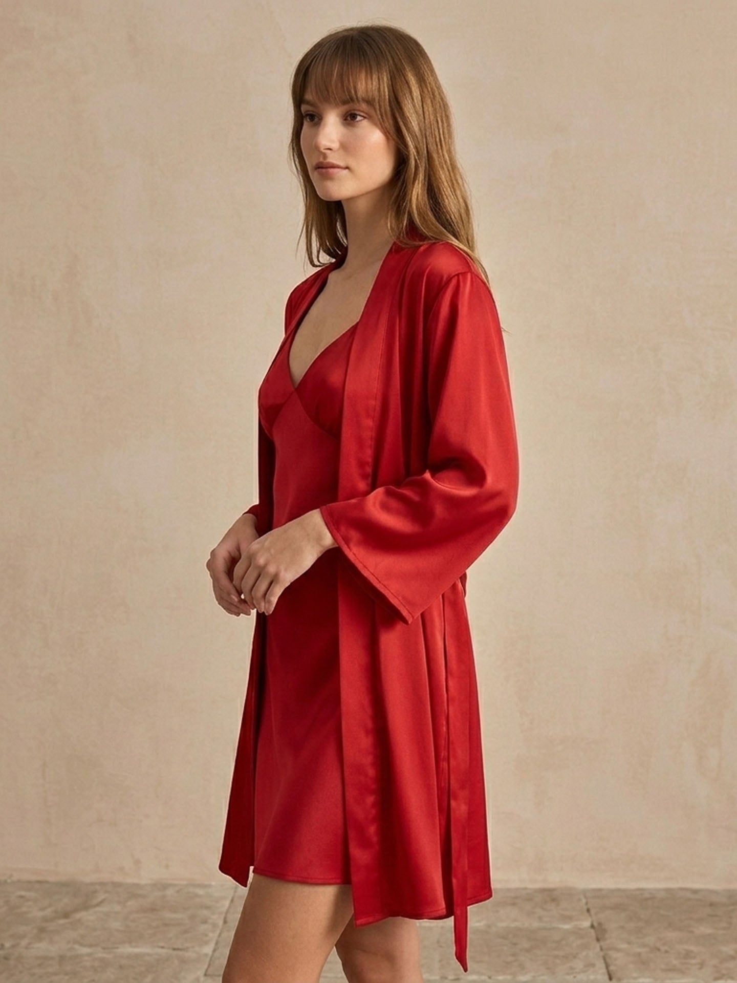 Pleated Suspender Robe Set 2Pcs #color_Red