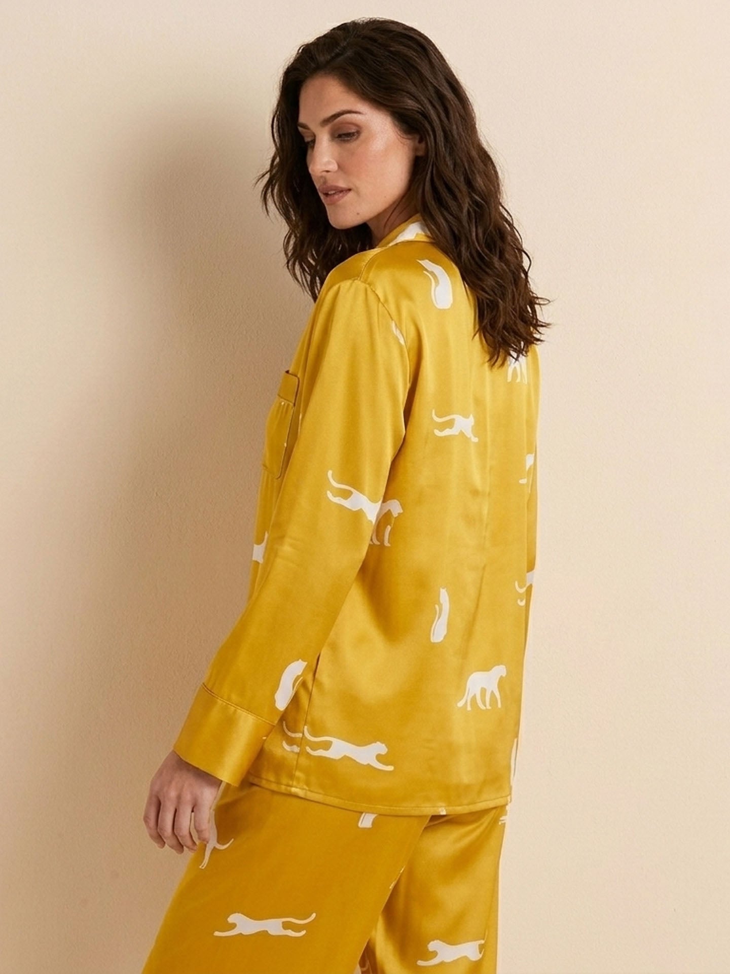 Leopard Print Long Sleeve Trousers Suit #color_Turmeric