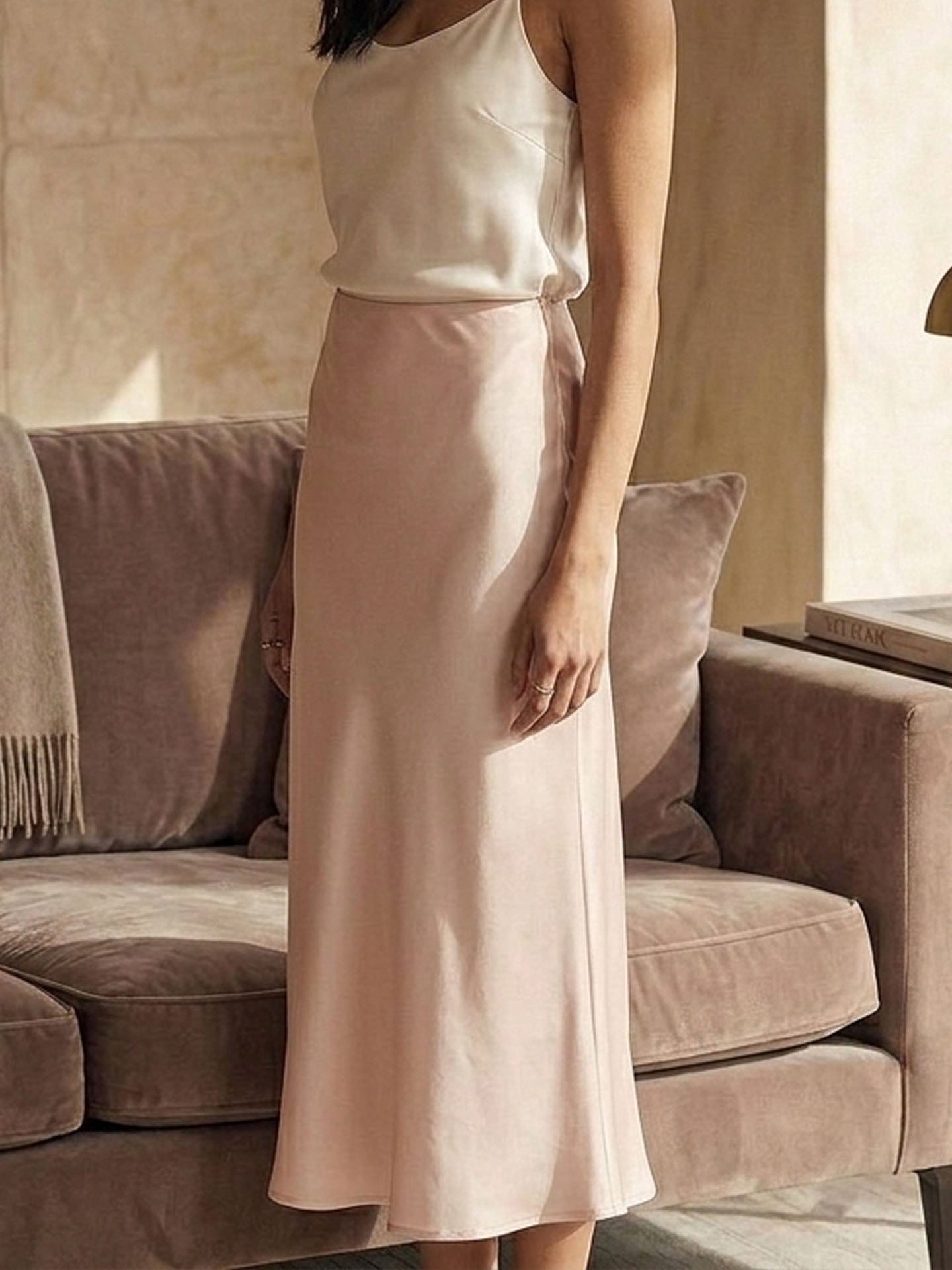 Silk Maxi Skirt #color_Blush Beige