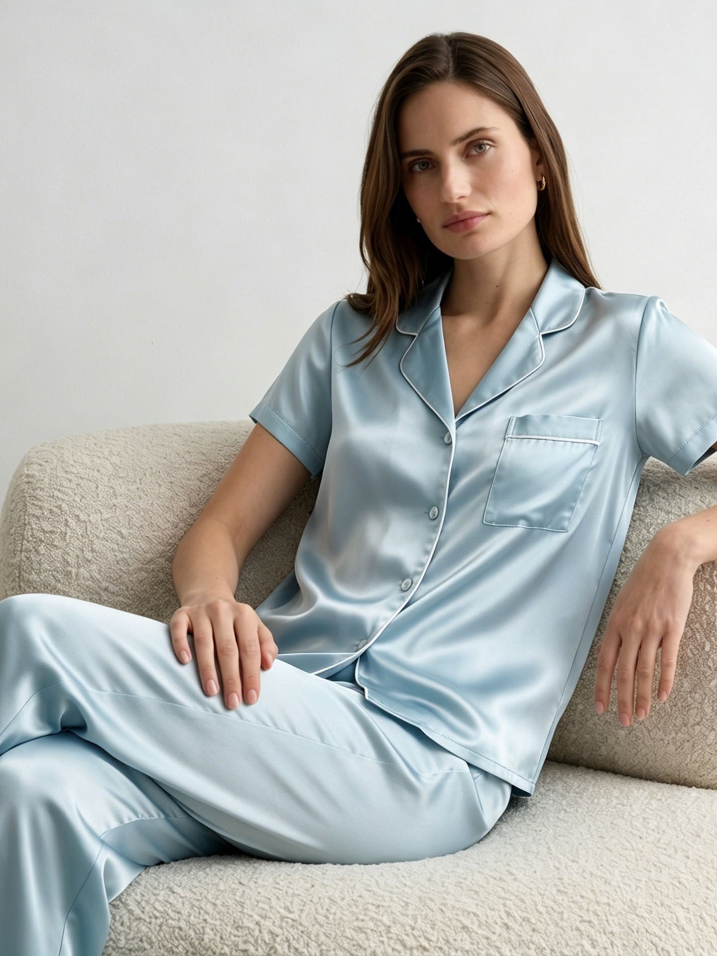 Silk Short-sleeved Trousers Suit #color_Mint Green
