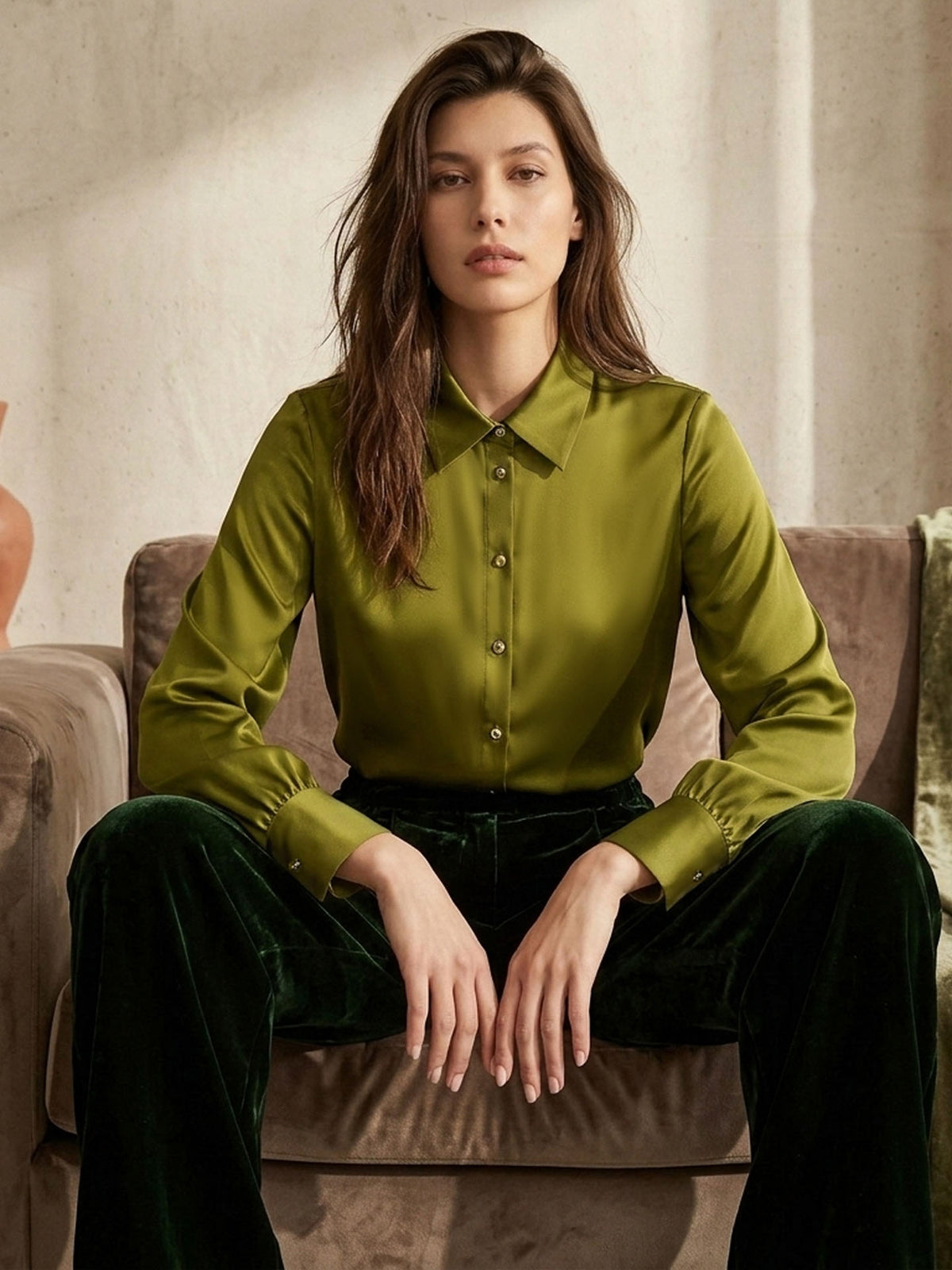 Stretch silk double joe shirt#color_Dark Olive
