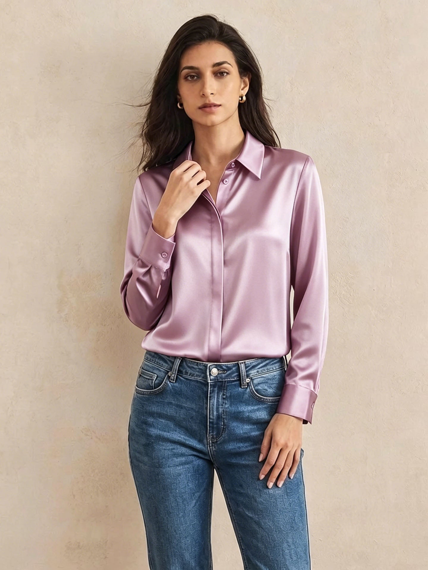 Versatile Elegance Stretch Silk Blouse#color_Blush Pink