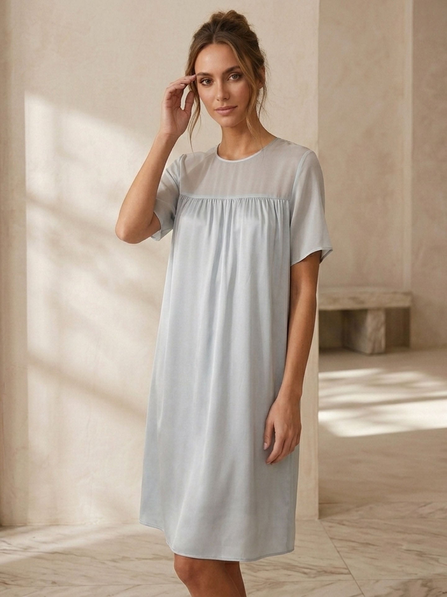 Georgette Stitching Elegant Nightdress #color_Baby Blue