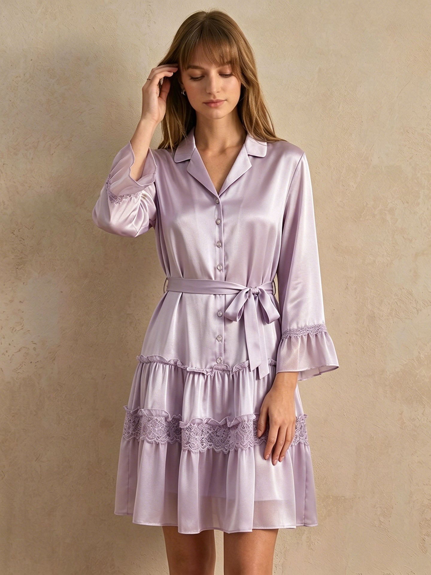 Ruffled lace princess nightdress #color_Lilac