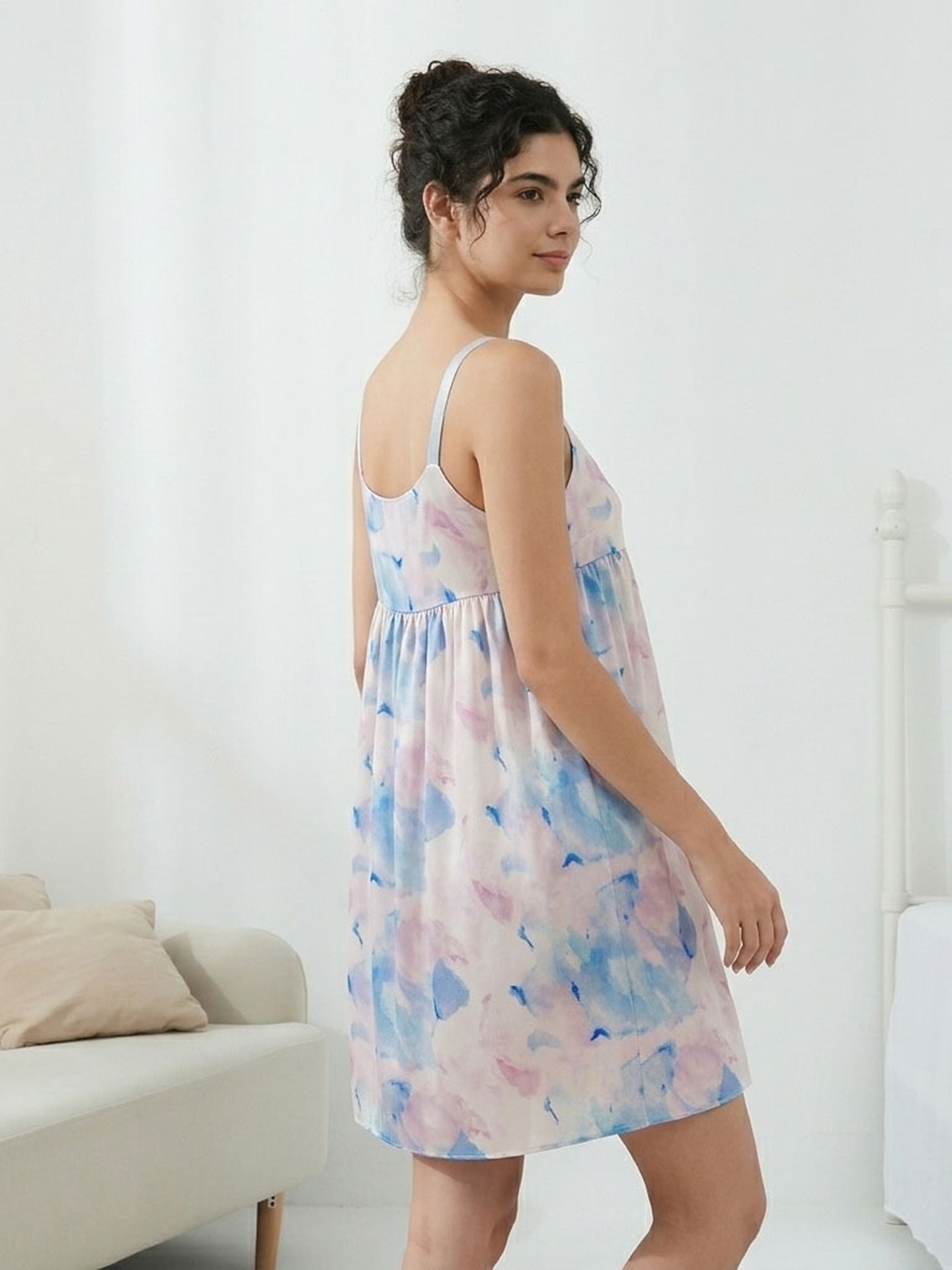 Watercolor print suspender skirt - JANCESILK