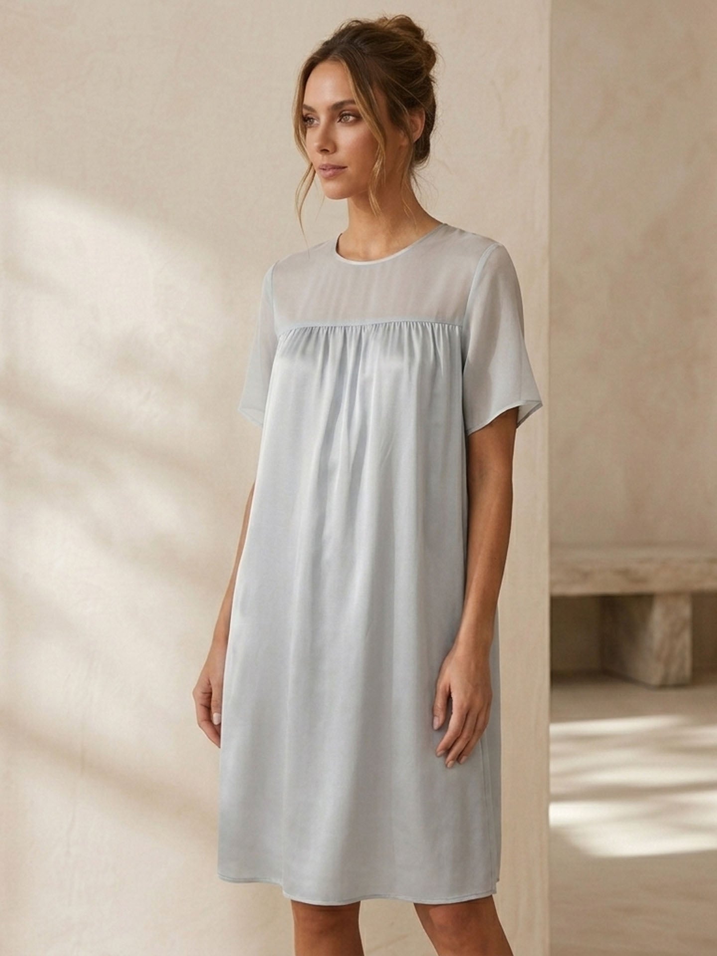 Georgette Stitching Elegant Nightdress #color_Baby Blue