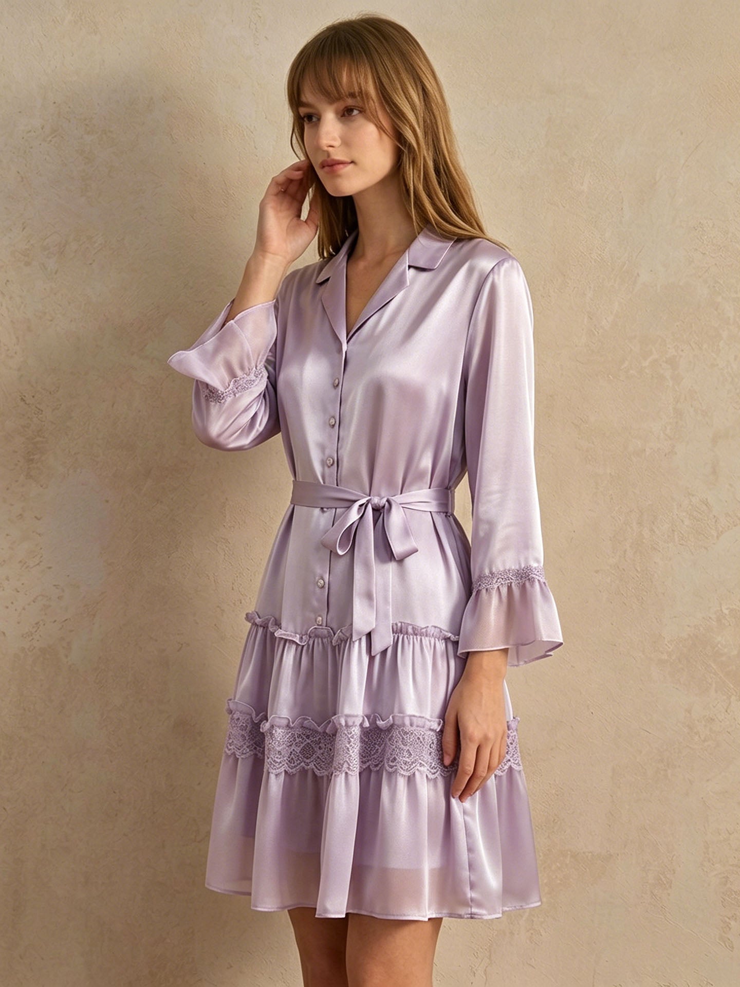Ruffled lace princess nightdress #color_Lilac