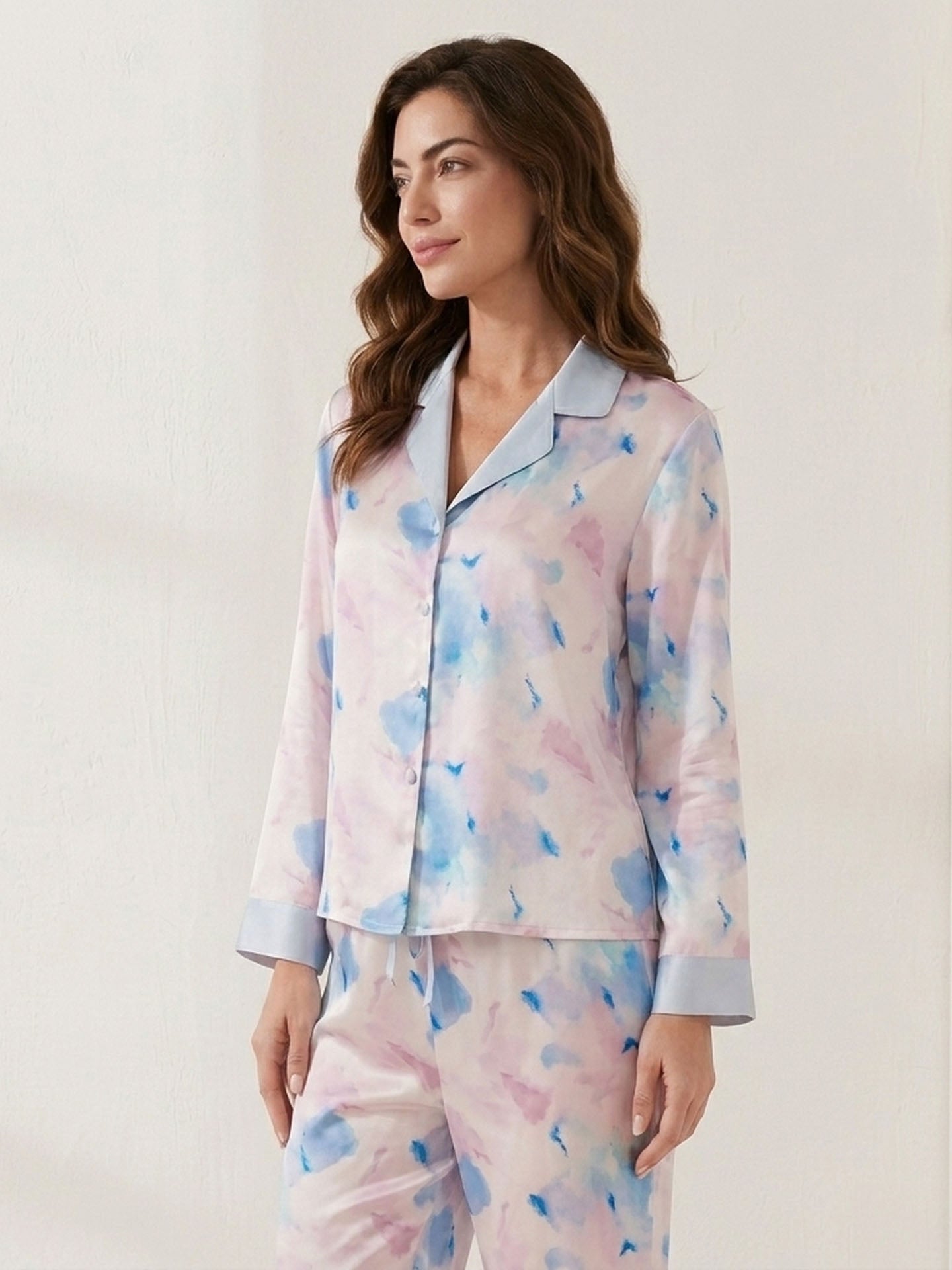 Watercolor Print Long Sleeve Trousers Suit #color_watercolor print