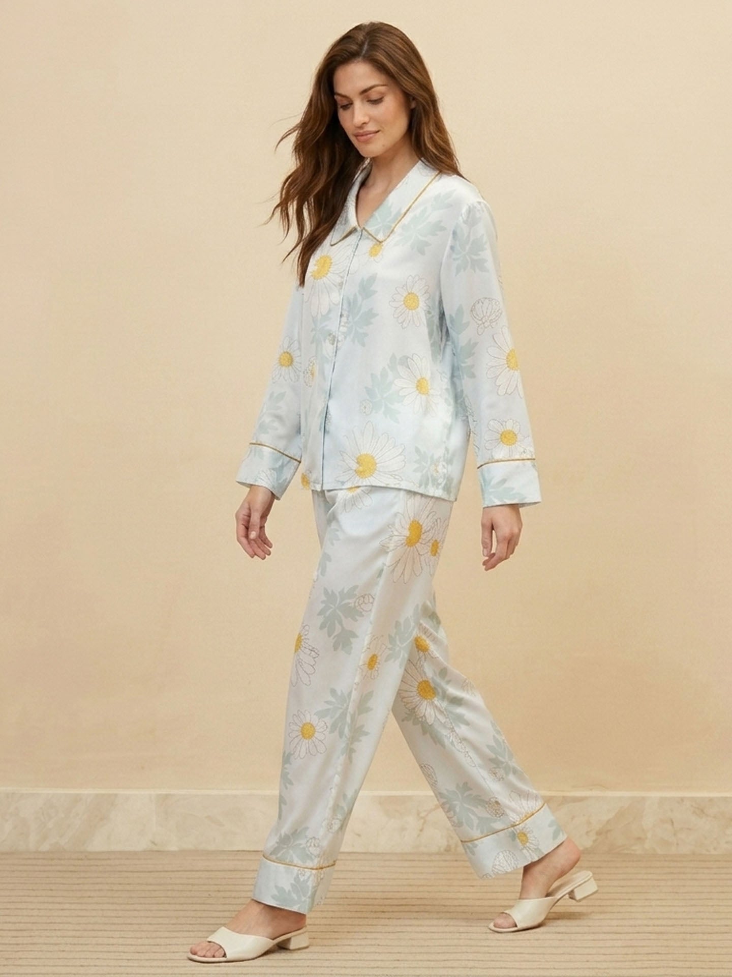 Daisy Print Long Sleeve Trousers Set #color_Daisy Print