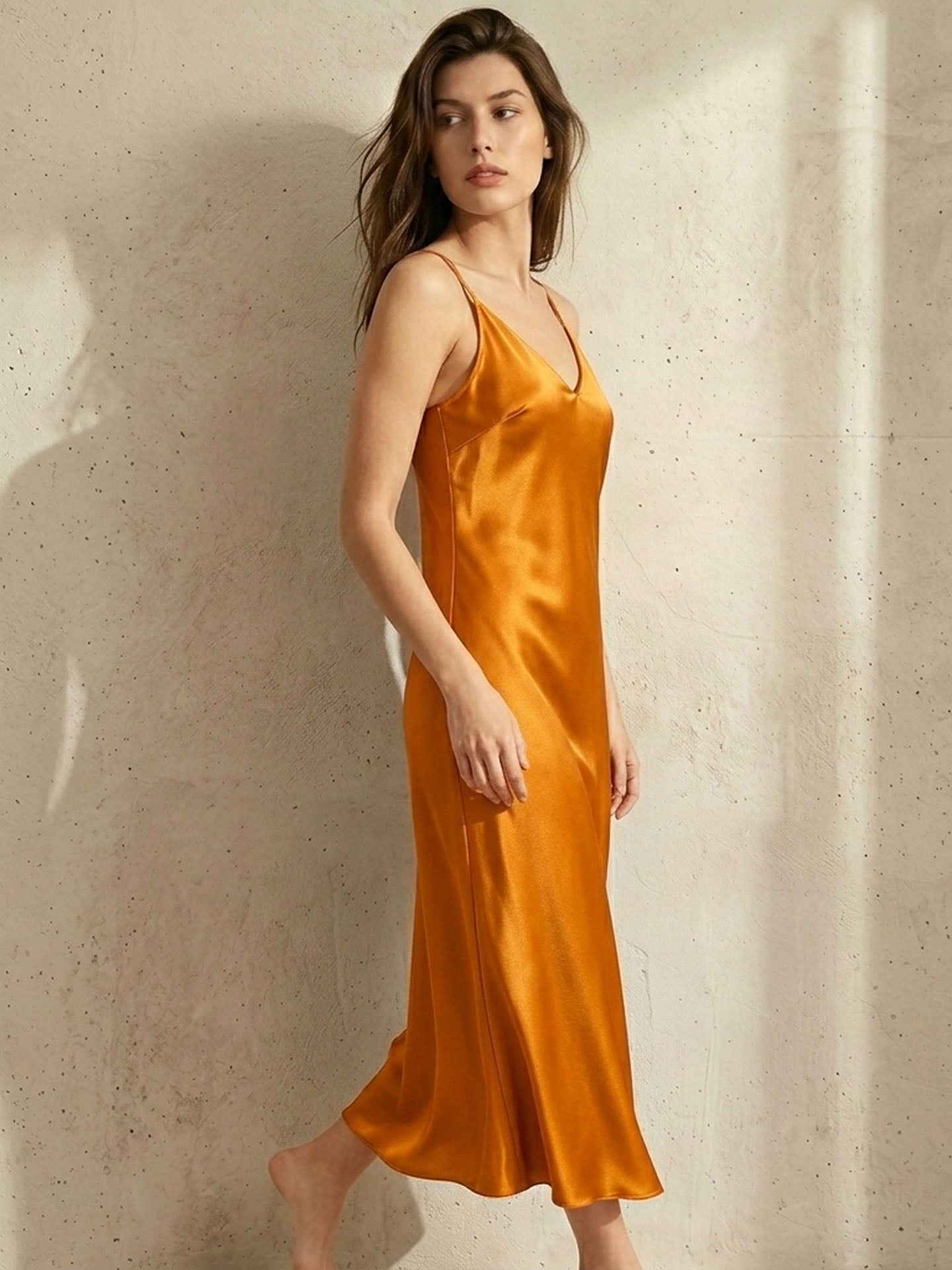 Silk Casual Suspender Dress #color_Amber