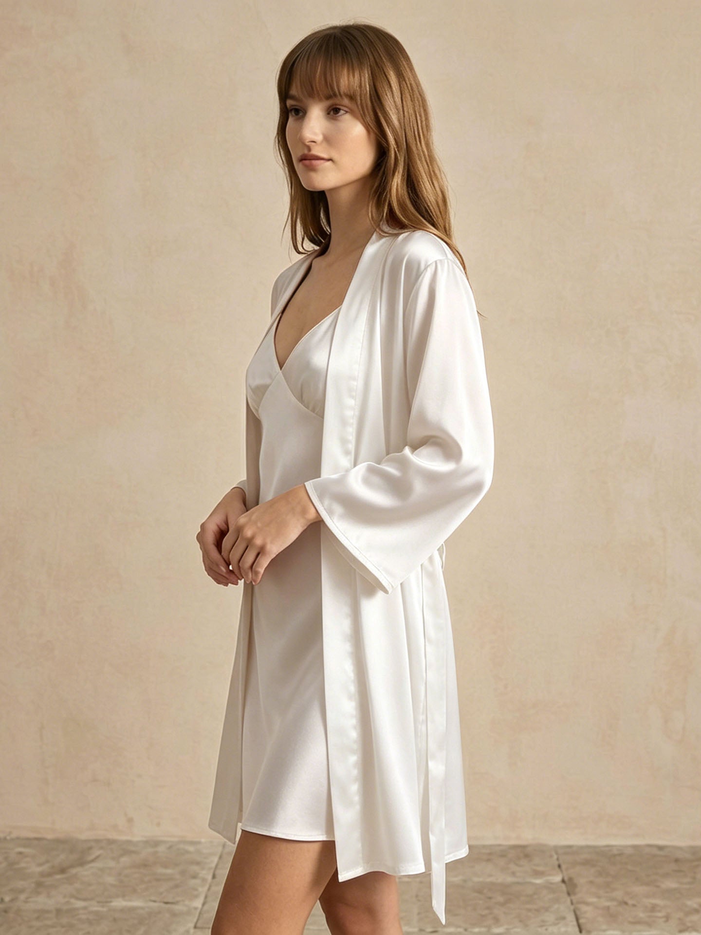 Pleated Suspender Robe Set 2Pcs #color_White