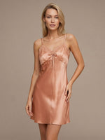 Lace Bow Smart Suspender Skirt#color_Dusty Rose