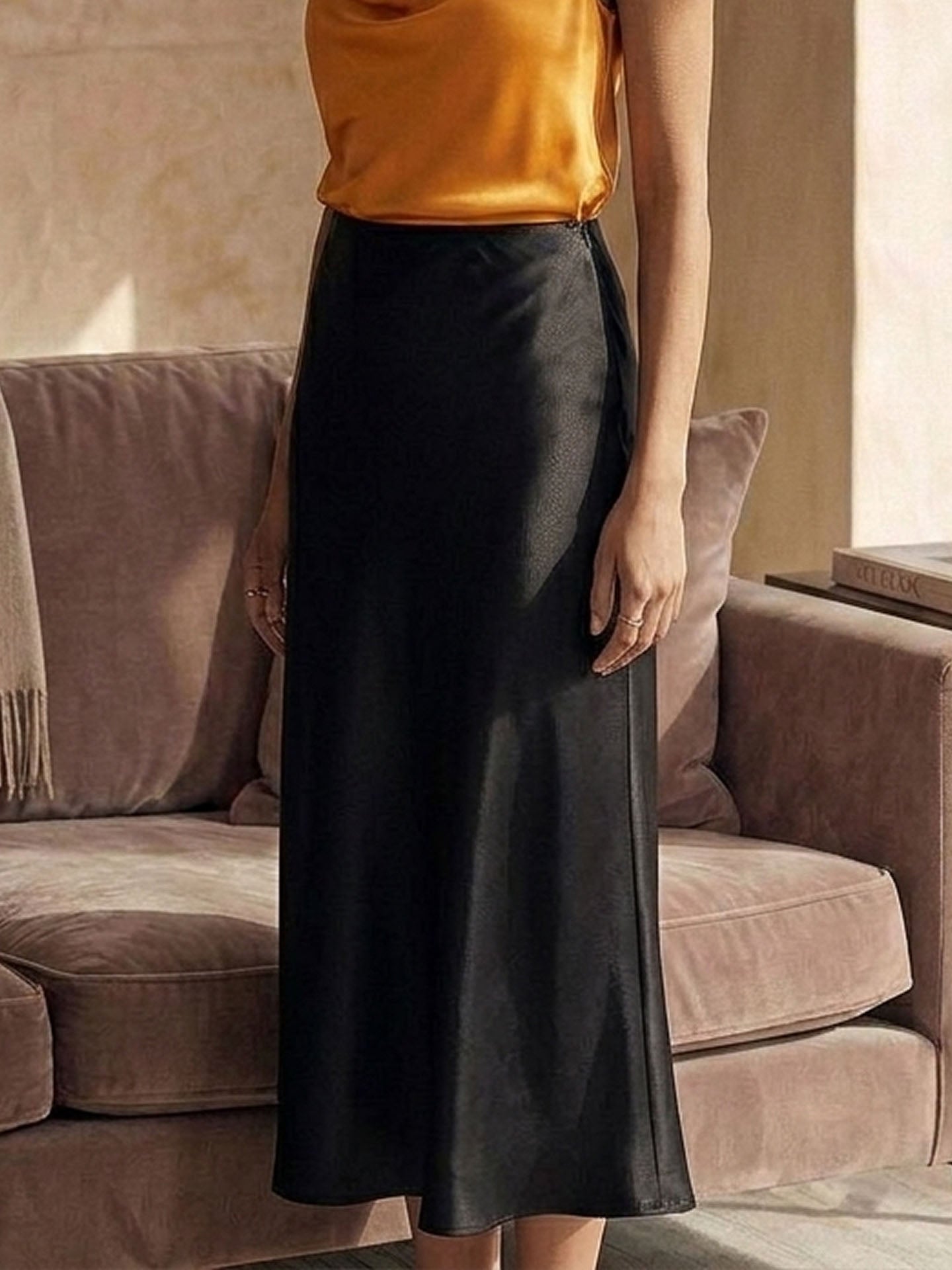 Silk Maxi Skirt #color_Black